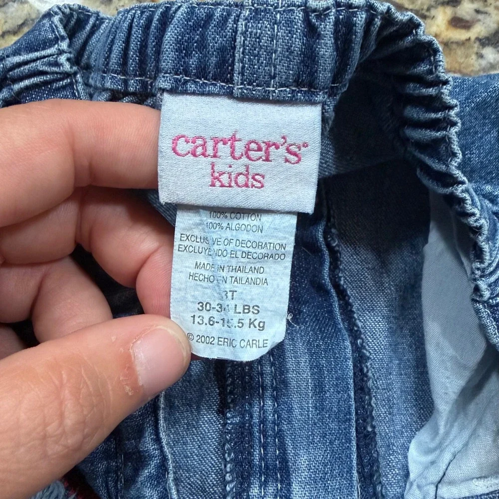 Vintage Carters Kids Tiny Seed Eric Carle Denim Shorts Red Stitching 3T 2002